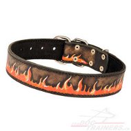 Bemaltes Lederhalsband mit Flamme Stil | Lederhundehalsband