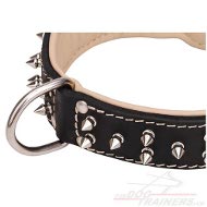 Nappa Gepolstertes Halsband mit vernickelten Spikes