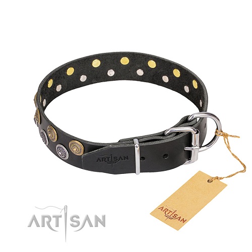 Hundehalsband leder gold und silber fdt artisan