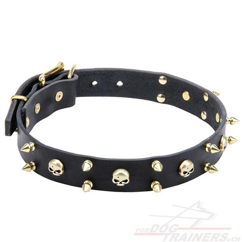 Leder Halsband mit "Heavy Metal" Design - zum Schließen ins Bild klicken